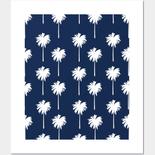 Tropical Palm Tree Dark Blue Posters and Art